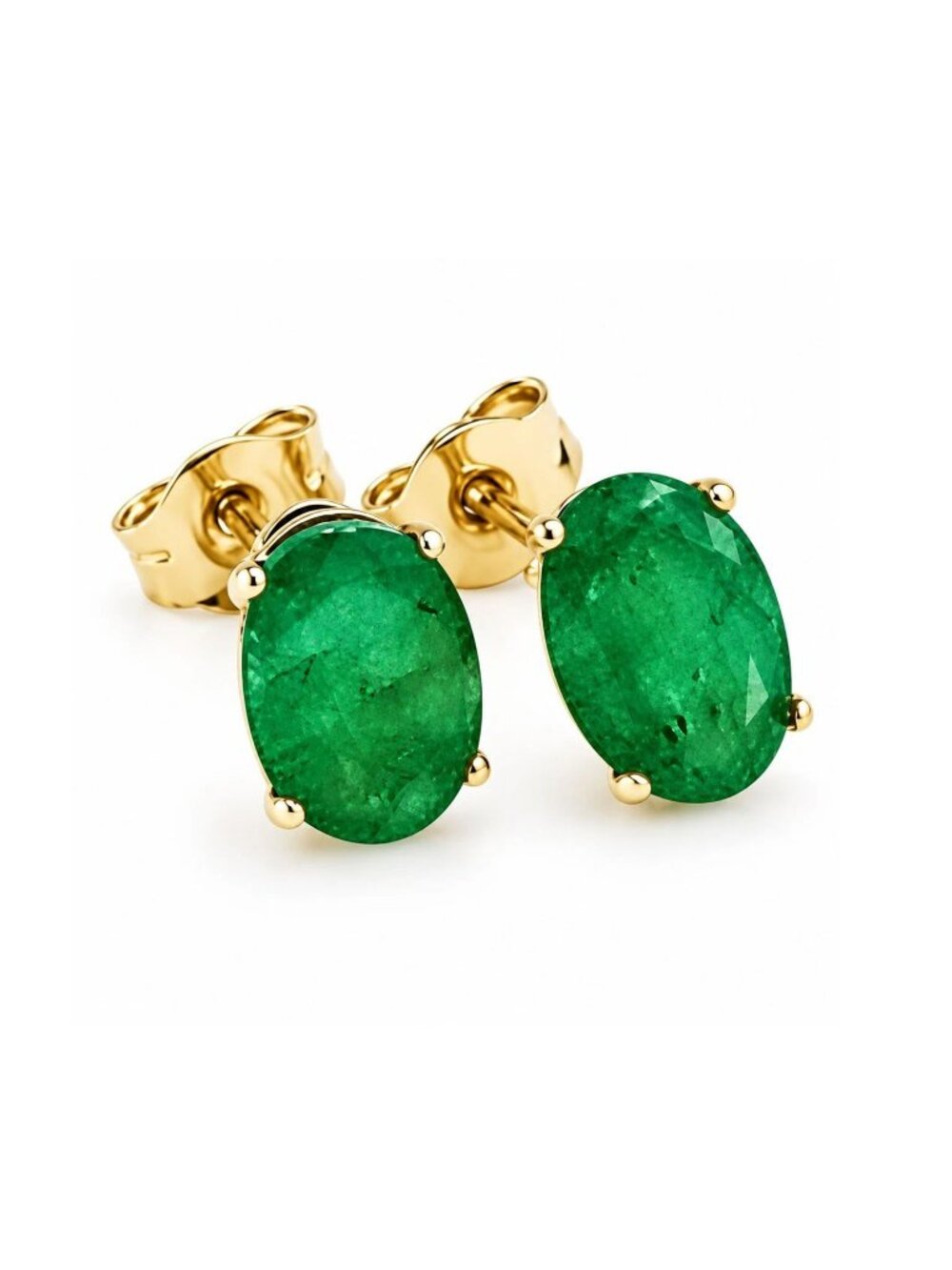 Genuine 1.36 Cts Emerald Stud Earrings 14k Yellow Gold